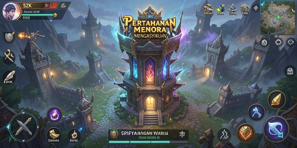 Tampilan gameplay 5ZK yang menegangkan dalam pertahanan menara.