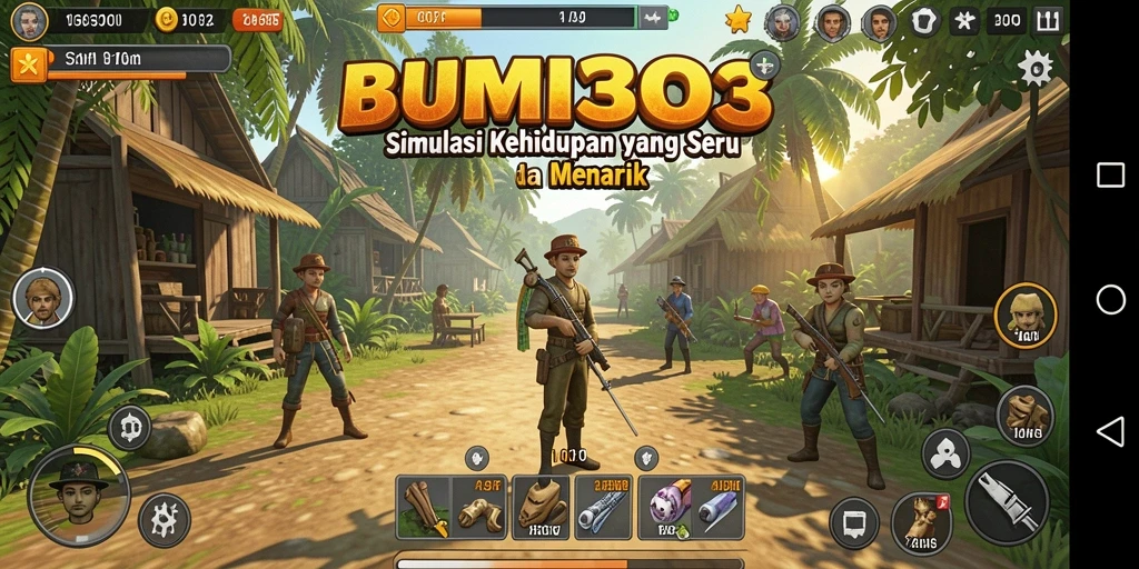 Screenshot BUMI303 yang menampilkan gameplay simulasi kehidupan.