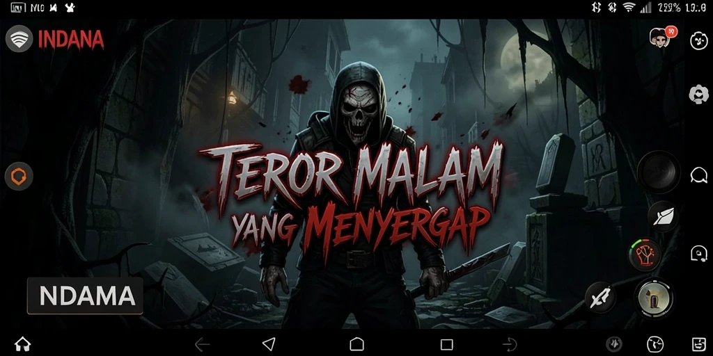 Gameplay <strong>INDAAA</strong> yang mencekam dalam suasana gelap.