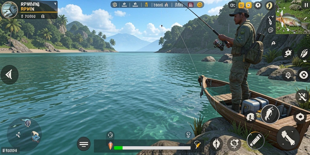 Tampilan gameplay RPWIN yang seru dengan momen memancing yang mendebarkan.