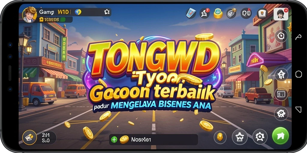 Tampilan gameplay TONGWD dengan berbagai elemen manajemen bisnis.